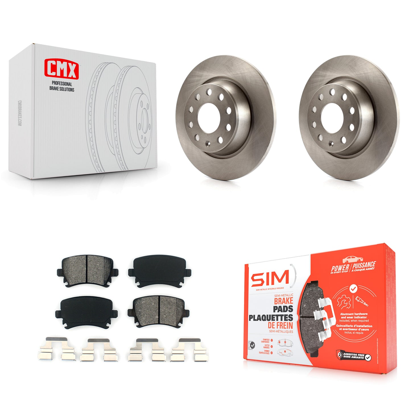[Arrière] Kit de Disque et plaquette (semi-métallique) de frein pour Volkswagen Tiguan CC Jetta Audi Passat GTI A3 Eos Q3 Limited Quattro K8S-101931