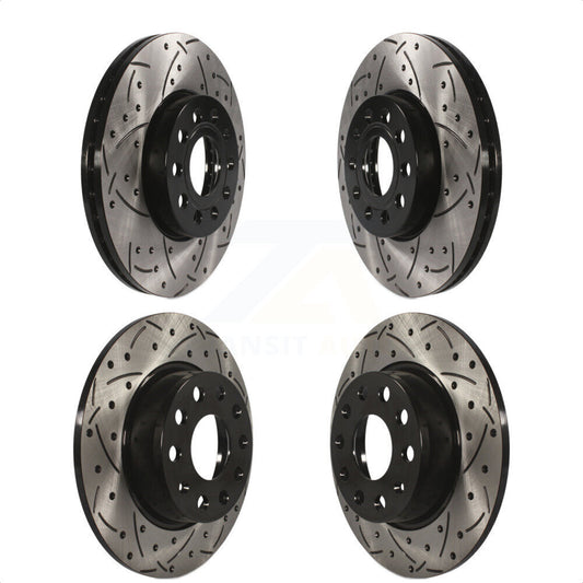 [Avant + Arrière] Kit de disque (percé rainuré revêtu) de frein pour Volkswagen Audi Beetle A3 Golf SportWagen Quattro e-Golf Taos KD-100284 par DS-One