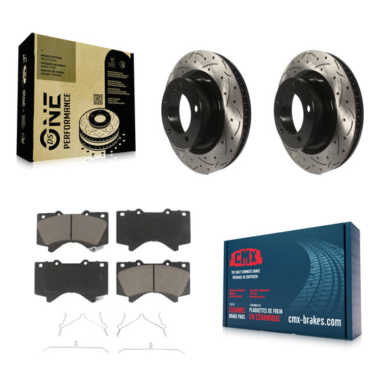 [Avant] Kit de disque (percé rainuré revêtu) et plaquette (céramique) de frein pour Toyota Tundra Sequoia Lexus LX570 Land Cruiser KDC-100013