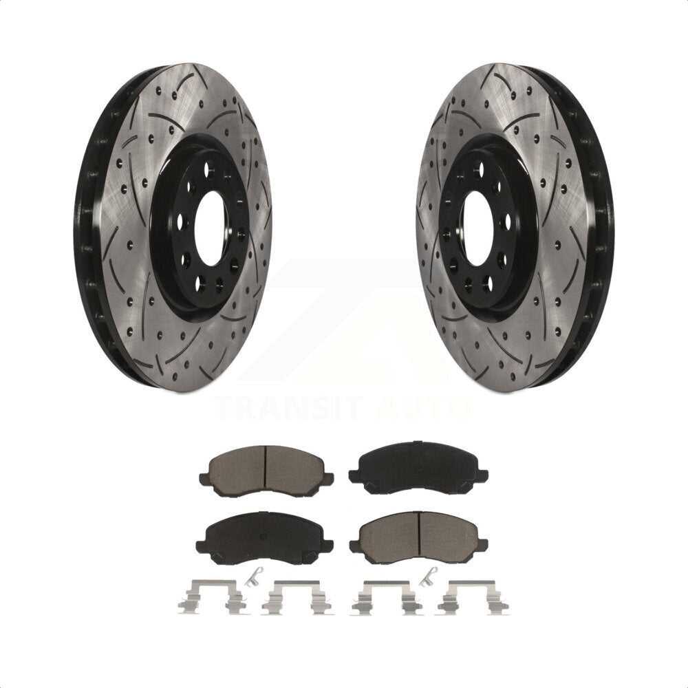 [Avant] Kit de disque (percé rainuré revêtu) et plaquette (céramique) de frein pour 2017 Jeep Compass avec 305mm Diameter Rotor KDC-100024 par Transit Auto