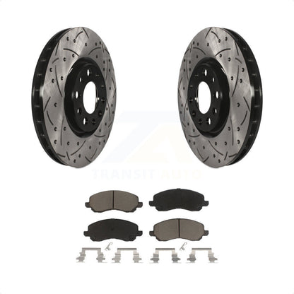 [Avant] Kit de disque (percé rainuré revêtu) et plaquette (céramique) de frein pour 2017 Jeep Compass avec 305mm Diameter Rotor KDC-100024 par Transit Auto