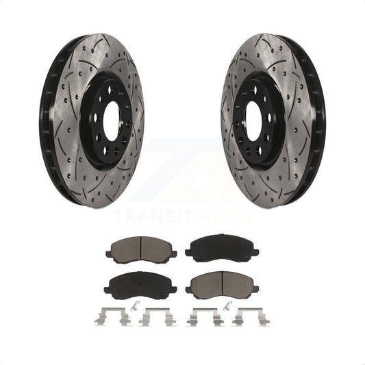 [Avant] Kit de disque (percé rainuré revêtu) et plaquette (céramique) de frein pour 2017 Jeep Compass avec 305mm Diameter Rotor KDC-100024 par Transit Auto