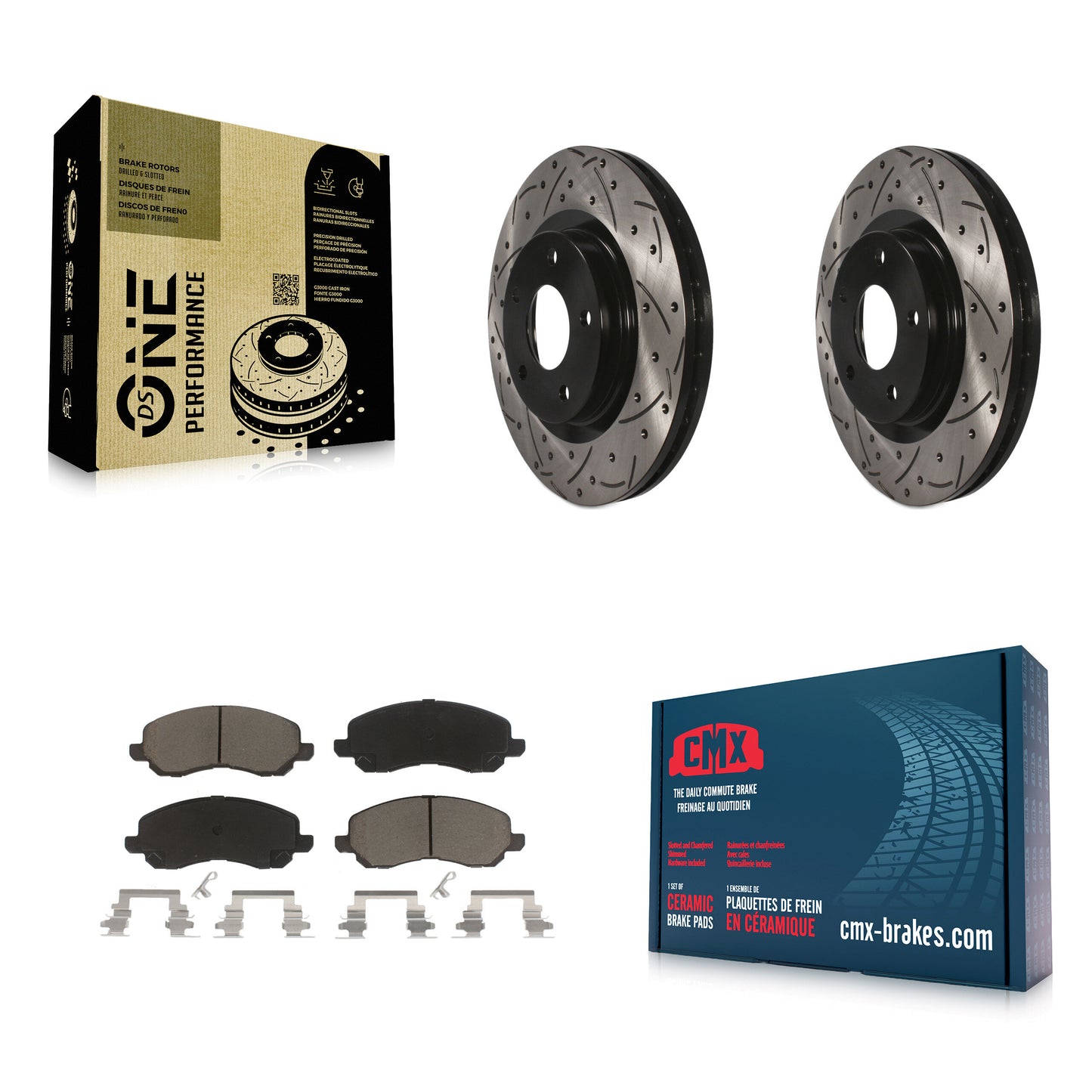 [Avant] Kit de disque (percé rainuré revêtu) et plaquette (céramique) de frein pour Jeep Dodge Patriot Mitsubishi Chrysler Compass Avenger 200 Caliber Outlander Sport Sebring Lancer RVR KDC-100025