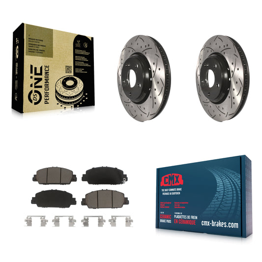 [Avant] Kit de disque (percé rainuré revêtu) et plaquette (céramique) de frein pour 2017 Honda Accord Hybrid EX-L Touring KDC-100027