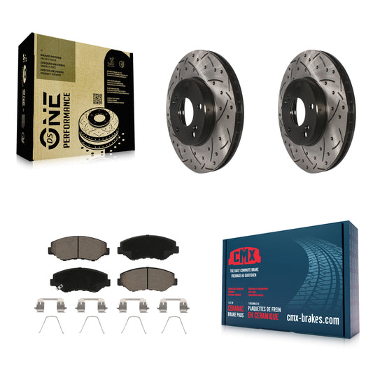 [Avant] Kit de disque (percé rainuré revêtu) et plaquette (céramique) de frein pour Honda Accord Civic Element Fit Acura ILX CR-Z KDC-100029
