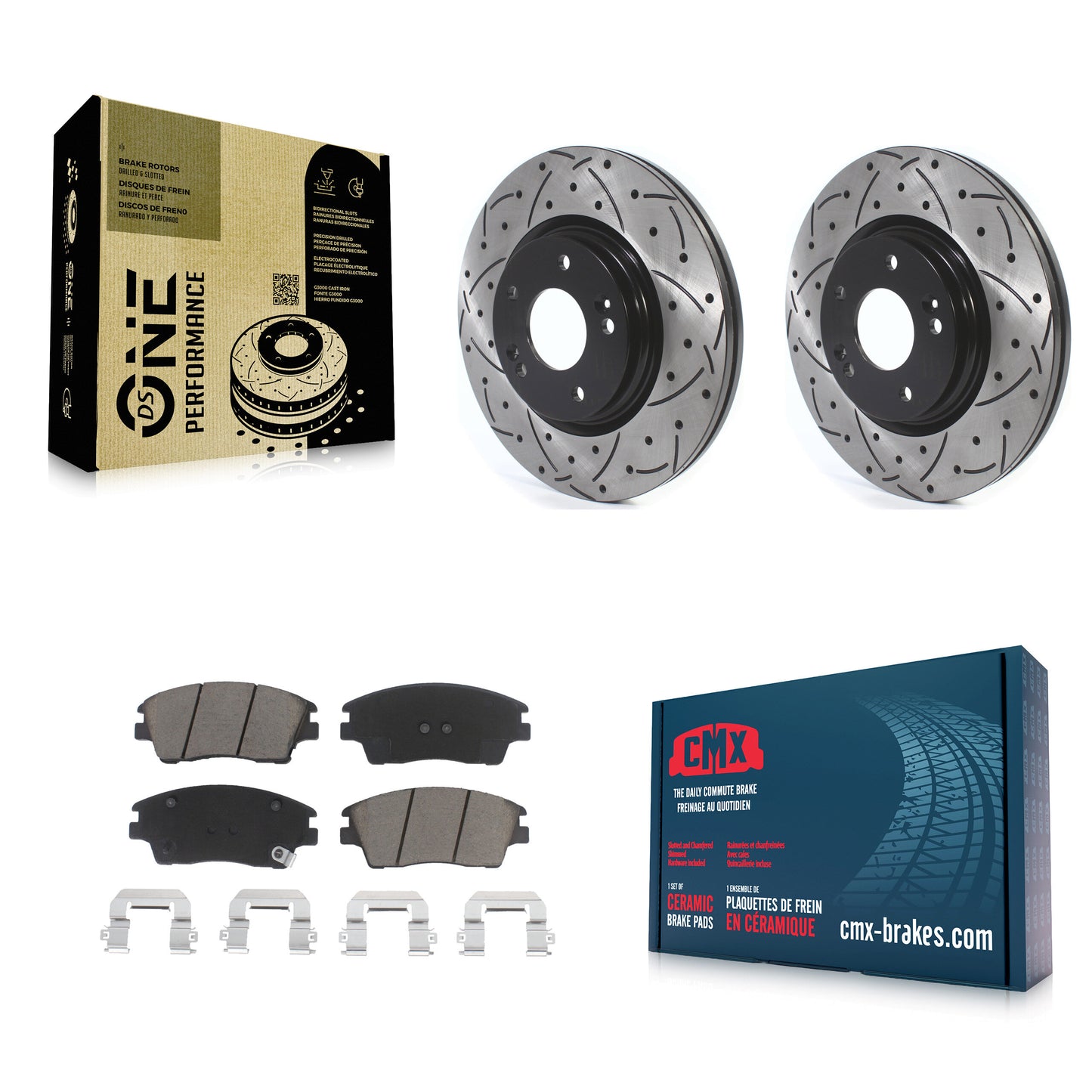 [Avant] Kit de disque (percé rainuré revêtu) et plaquette (céramique) de frein pour Hyundai Elantra Tucson Kia Sportage KDC-100044