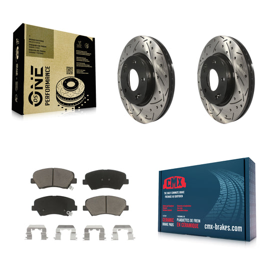 [Avant] Kit de disque (percé rainuré revêtu) et plaquette (céramique) de frein pour Hyundai Elantra Kia Forte Veloster GT Forte5 Coupe Koup KDC-100045