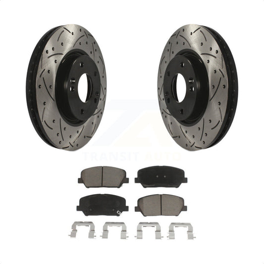 [Avant] Kit de disque (percé rainuré revêtu) et plaquette (céramique) de frein pour Kia Forte Forte5 Koup KDC-100046 par Transit Auto