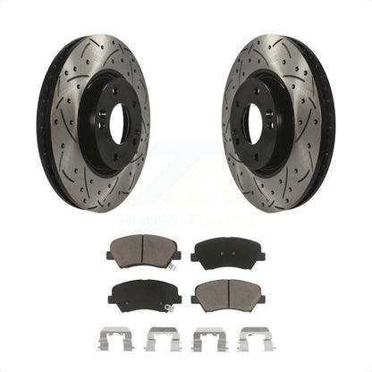 [Avant] Kit de disque (percé rainuré revêtu) et plaquette (céramique) de frein pour 2015 Hyundai Veloster Tech RE FLEX SE KDC-100051 par Transit Auto