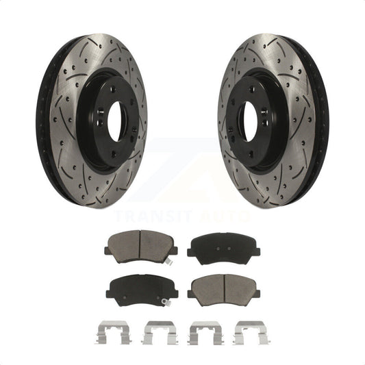 [Avant] Kit de disque (percé rainuré revêtu) et plaquette (céramique) de frein pour 2015 Hyundai Veloster Tech RE FLEX SE KDC-100051 par Transit Auto