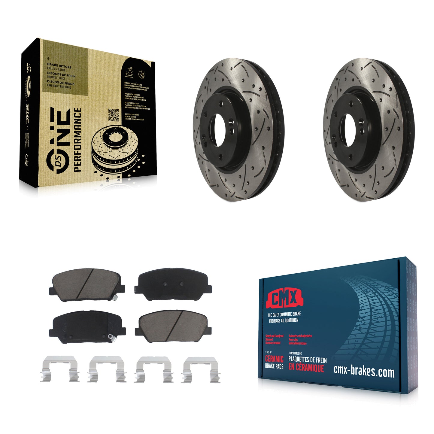 [Avant] Kit de disque (percé rainuré revêtu) et plaquette (céramique) de frein pour Hyundai Veloster Kia Forte Koup KDC-100052