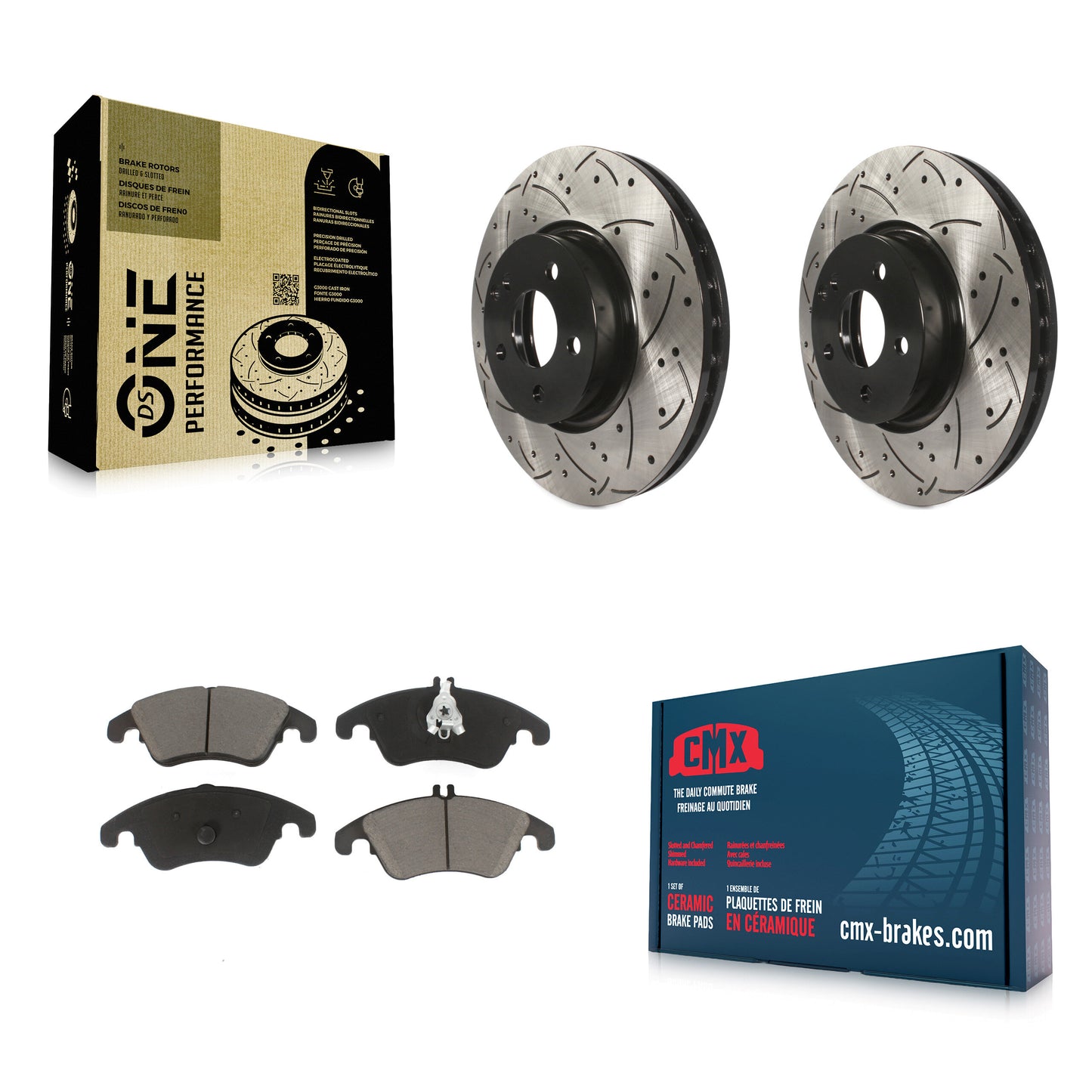 [Avant] Kit de disque (percé rainuré revêtu) et plaquette (céramique) de frein pour Mercedes-Benz E350 C300 C350 E400 E250 SLC300 KDC-100057