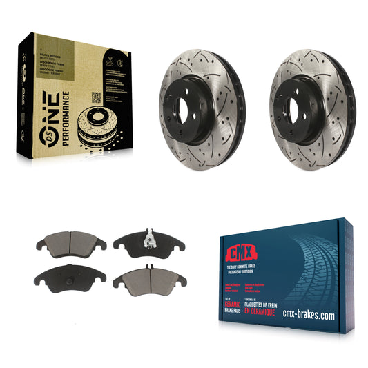 [Avant] Kit de disque (percé rainuré revêtu) et plaquette (céramique) de frein pour Mercedes-Benz E350 C300 C350 E400 E250 SLC300 KDC-100057