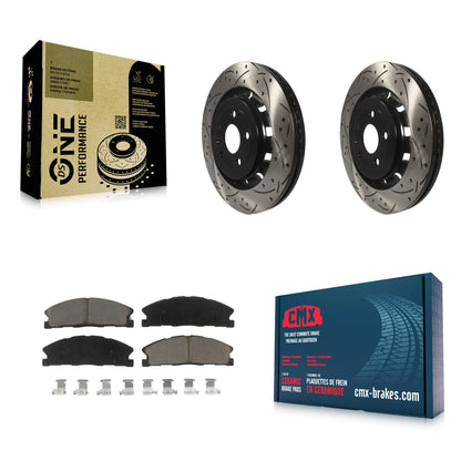 [Avant] Kit de disque (percé rainuré revêtu) et plaquette (céramique) de frein pour Ford Explorer Taurus Flex Police Interceptor Utility Lincoln Sedan MKS MKT Special Service KDC-100058