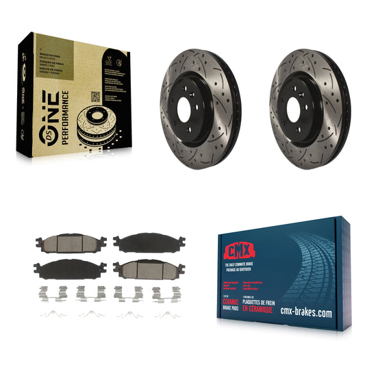 [Avant] Kit de disque (percé rainuré revêtu) et plaquette (céramique) de frein pour Ford Explorer Taurus Flex Lincoln MKT MKS KDC-100059