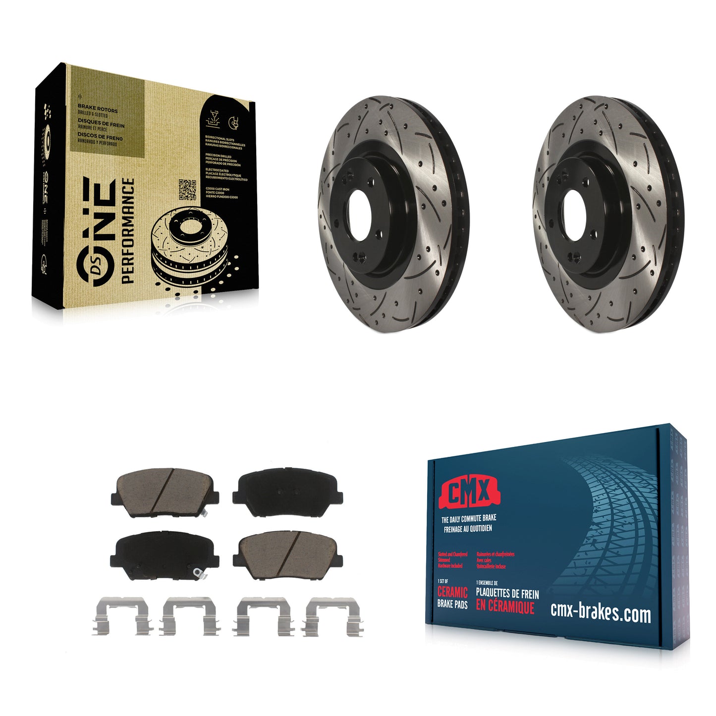 [Avant] Kit de disque (percé rainuré revêtu) et plaquette (céramique) de frein pour Kia Sorento Hyundai Santa Fe Sport KDC-100063