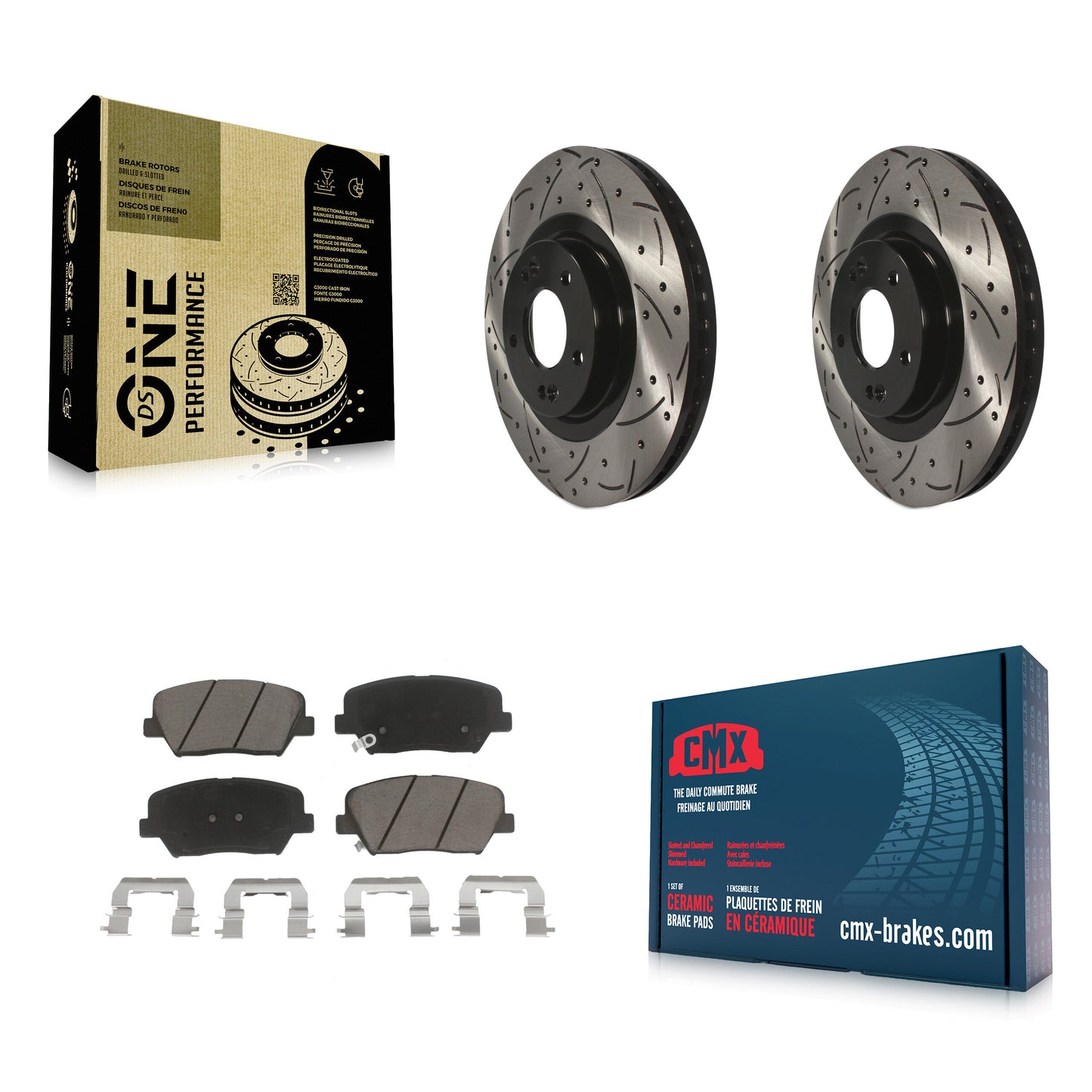 [Avant] Kit de disque (percé rainuré revêtu) et plaquette (céramique) de frein pour Hyundai Santa Fe Sport Kia Sorento KDC-100064
