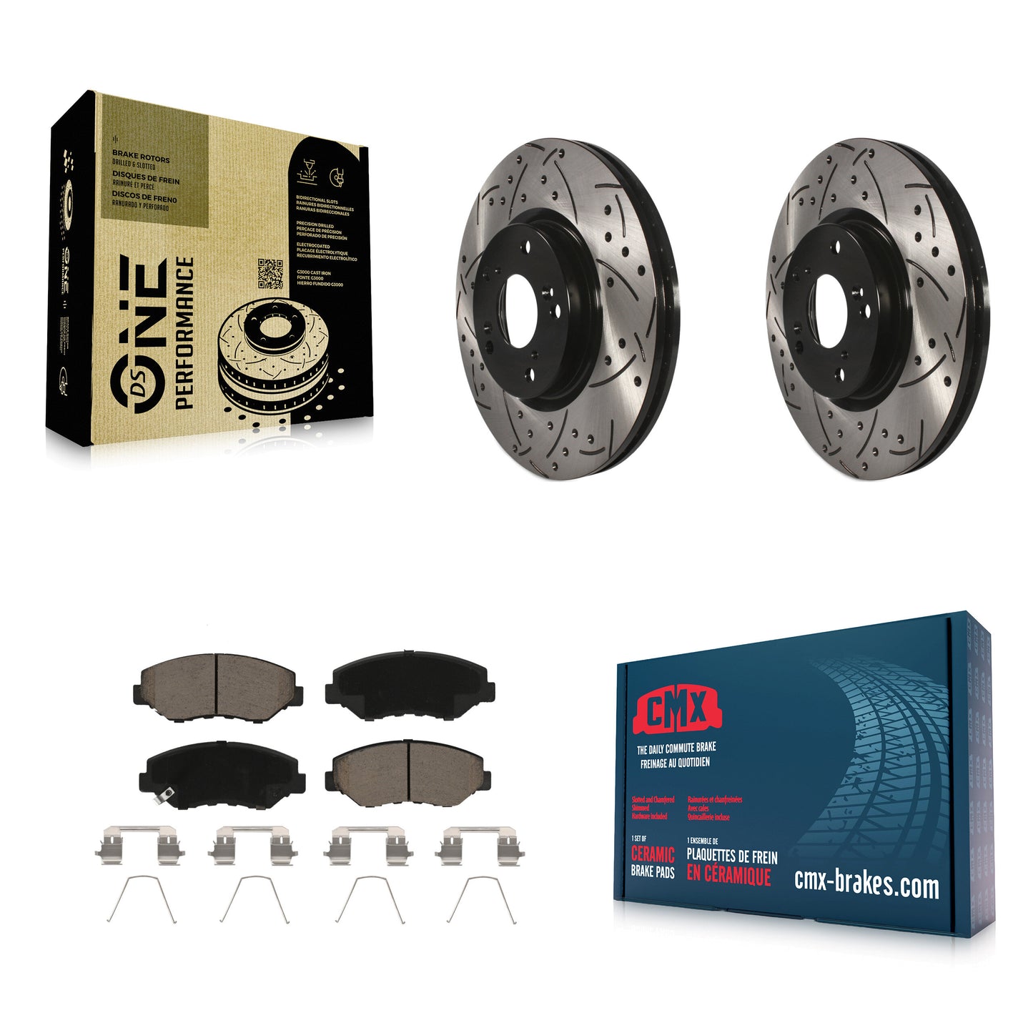[Avant] Kit de disque (percé rainuré revêtu) et plaquette (céramique) de frein pour Honda Civic CR-V Acura ILX KDC-100068