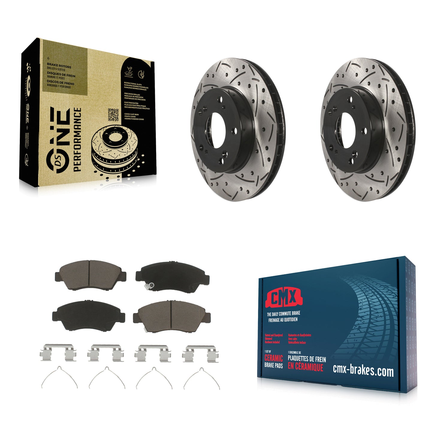 [Avant] Kit de disque (percé rainuré revêtu) et plaquette (céramique) de frein pour Honda Civic Acura ILX KDC-100070