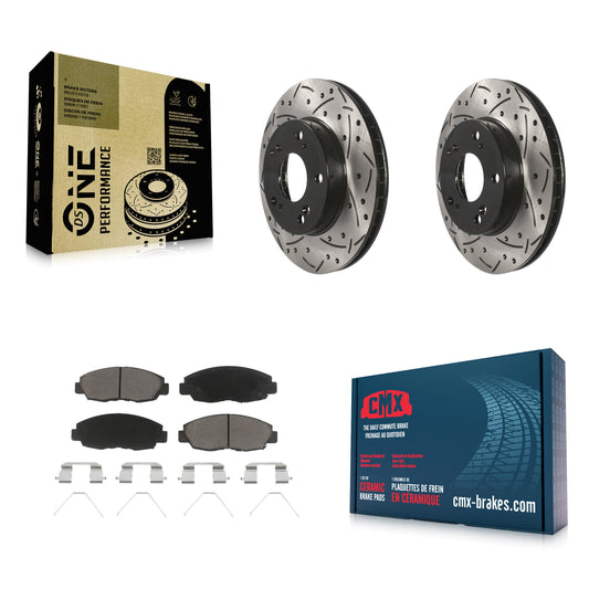 [Avant] Kit de disque (percé rainuré revêtu) et plaquette (céramique) de frein pour Honda Civic KDC-100071