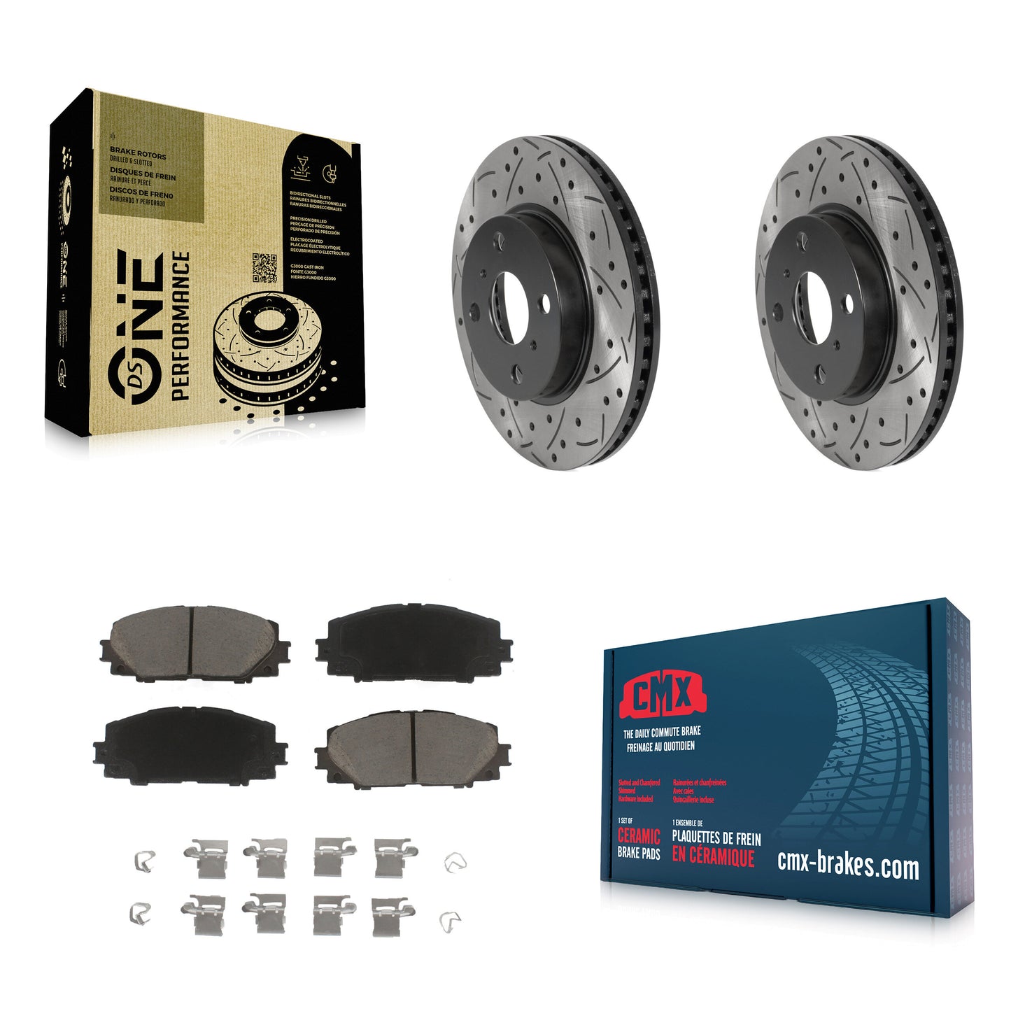 [Avant] Kit de disque (percé rainuré revêtu) et plaquette (céramique) de frein pour Toyota Yaris Prius C Scion iQ KDC-100072