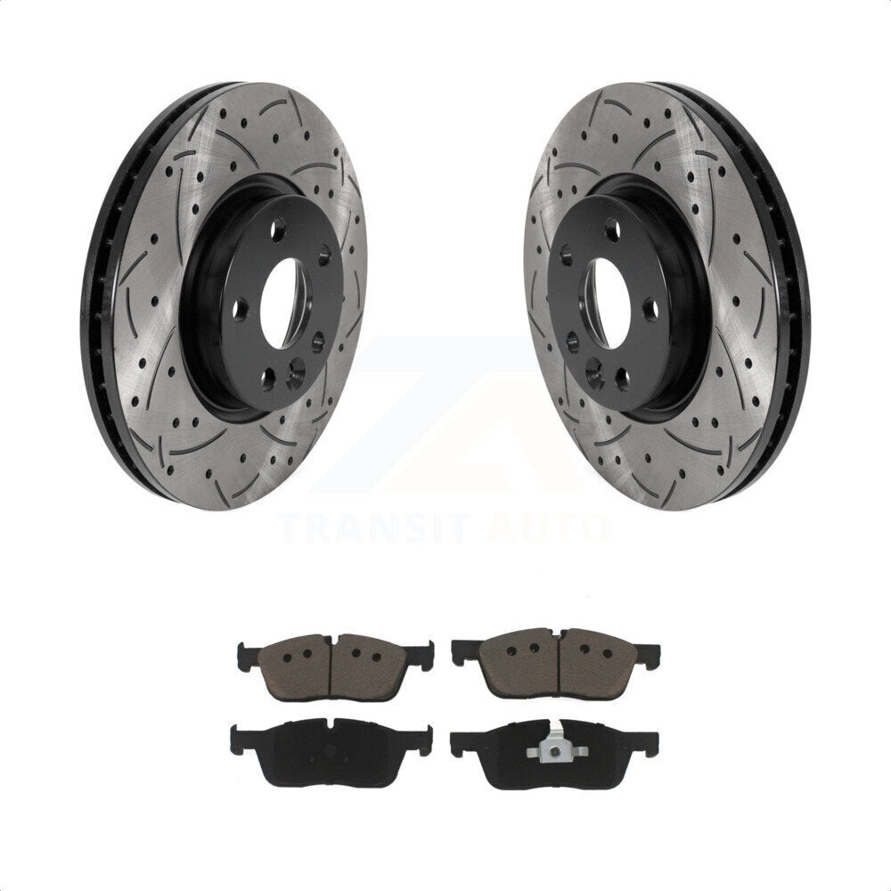 [Avant] Kit de disque (percé rainuré revêtu) et plaquette (céramique) de frein pour 2016-2017 Land Rover Range Evoque avec 300mm Diameter Rotor KDC-100078 par Transit Auto