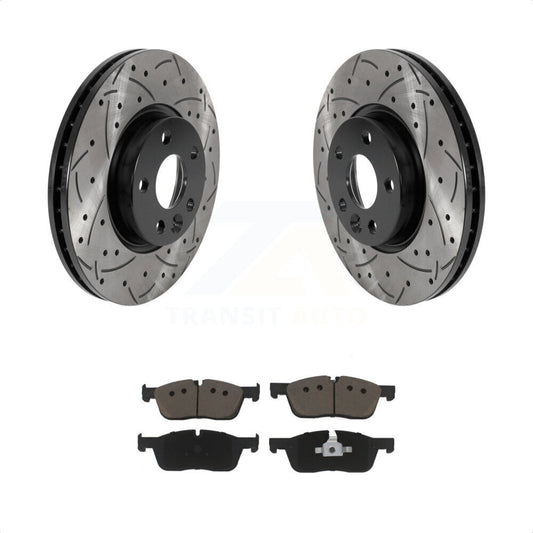 [Avant] Kit de disque (percé rainuré revêtu) et plaquette (céramique) de frein pour 2016-2017 Land Rover Range Evoque avec 300mm Diameter Rotor KDC-100078 par Transit Auto