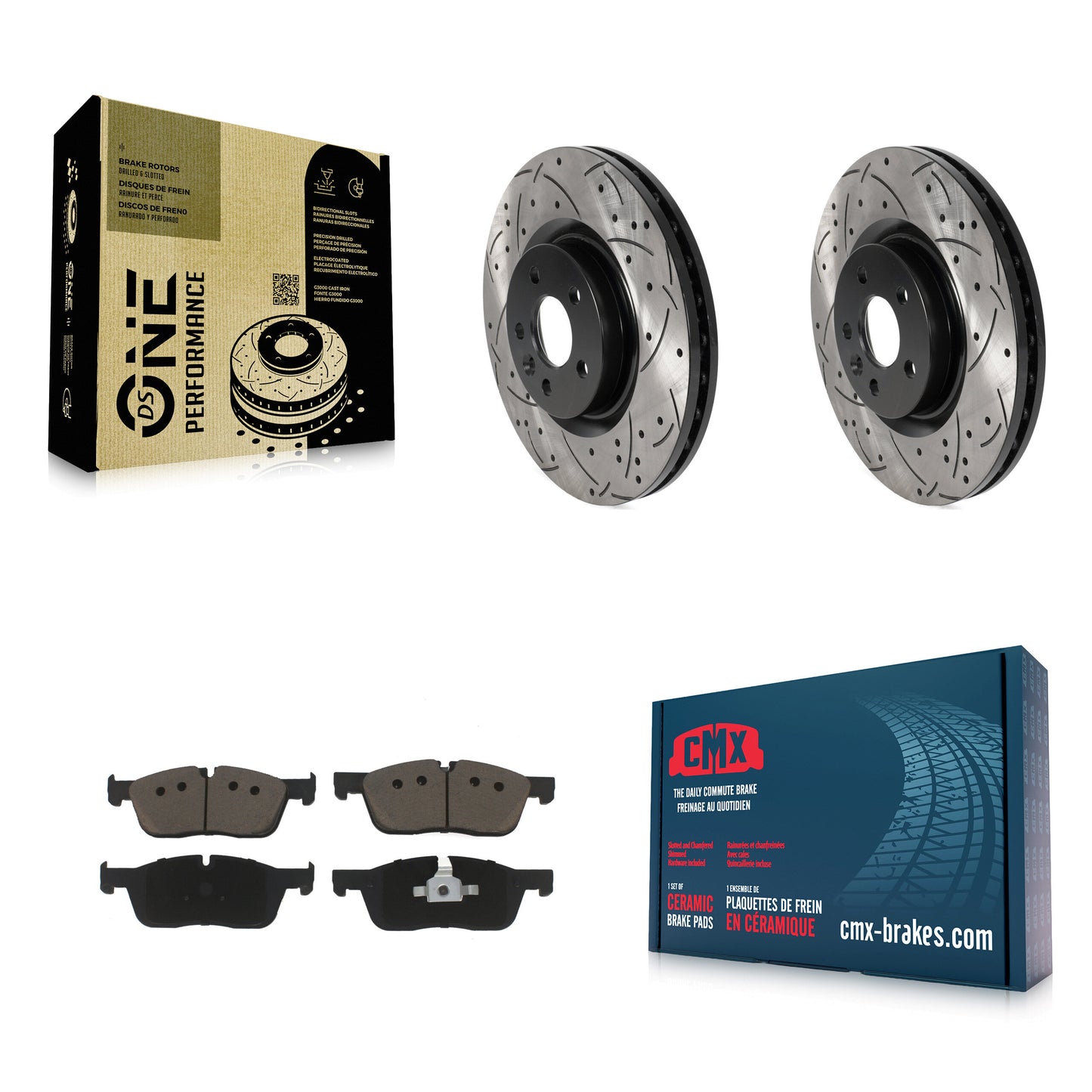 [Avant] Kit de disque (percé rainuré revêtu) et plaquette (céramique) de frein pour Land Rover Discovery Sport Range Evoque Jaguar E-Pace KDC-100079