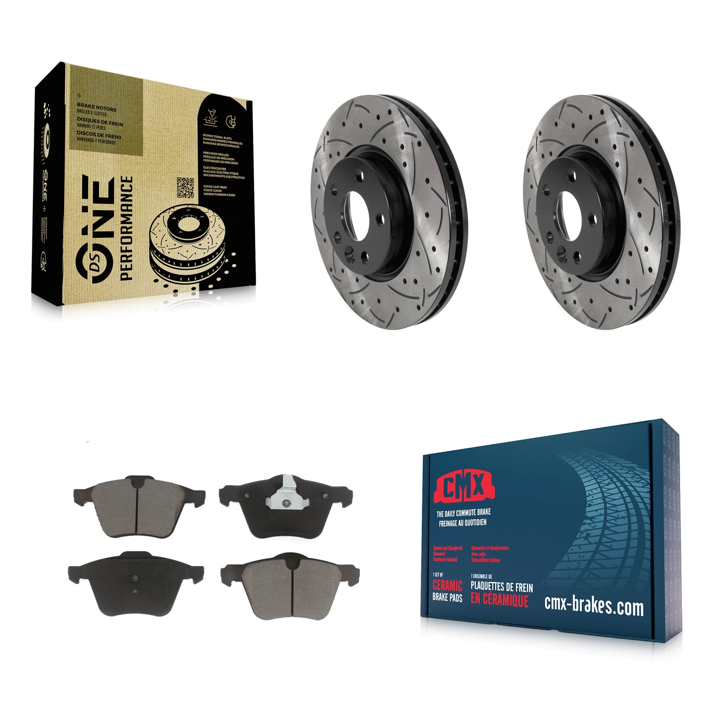 [Avant] Kit de disque (percé rainuré revêtu) et plaquette (céramique) de frein pour 2008 Volvo V70 avec 300mm Diameter Rotor KDC-100080