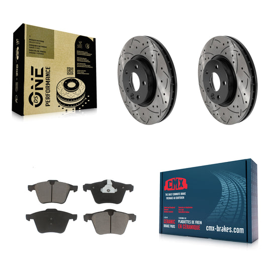 [Avant] Kit de disque (percé rainuré revêtu) et plaquette (céramique) de frein pour 2008 Volvo V70 avec 300mm Diameter Rotor KDC-100080