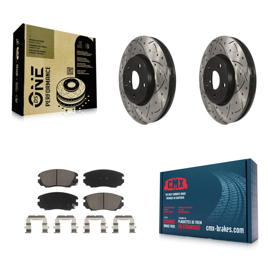 [Avant] Kit de disque (percé rainuré revêtu) et plaquette (céramique) de frein pour Chevrolet Equinox GMC Terrain Malibu Buick Impala LaCrosse Regal Limited Allure KDC-100088