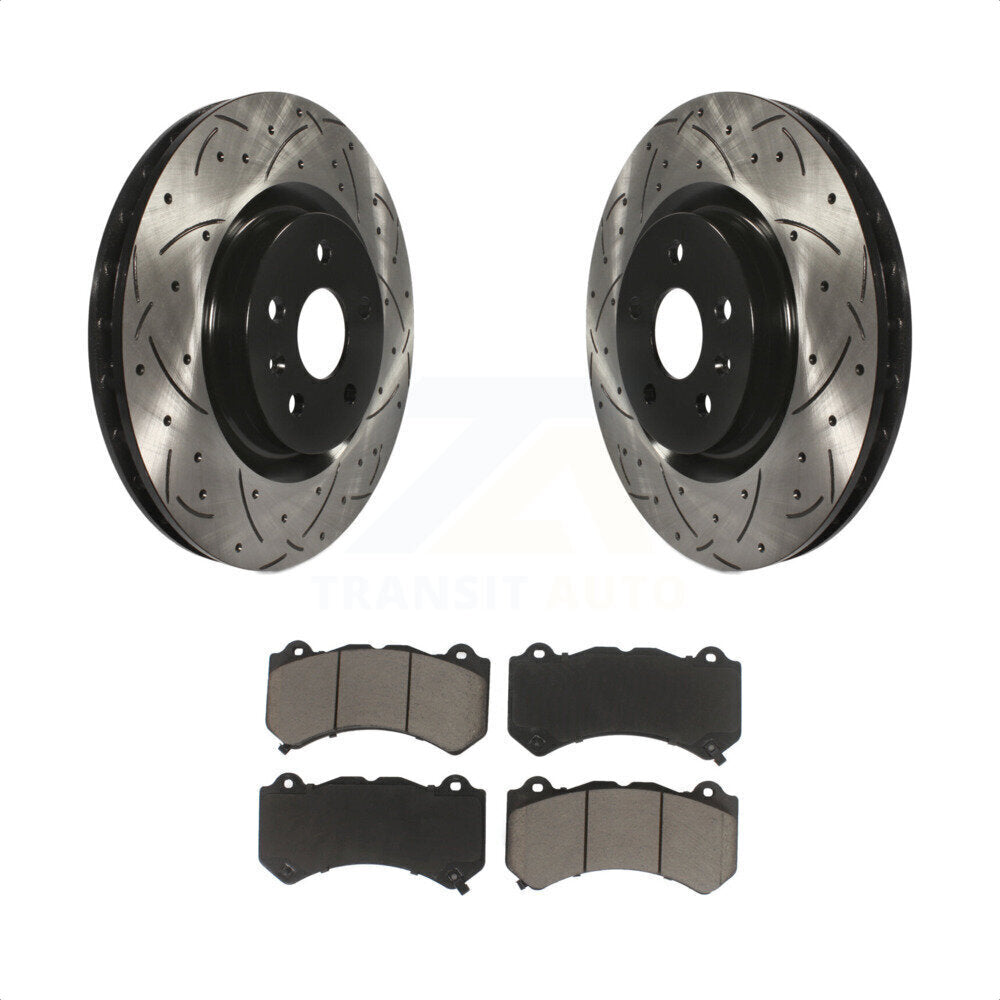 [Avant] Kit de disque (percé rainuré revêtu) et plaquette (céramique) de frein pour 2014 Chevrolet Camaro ZL1 KDC-100090 par Transit Auto