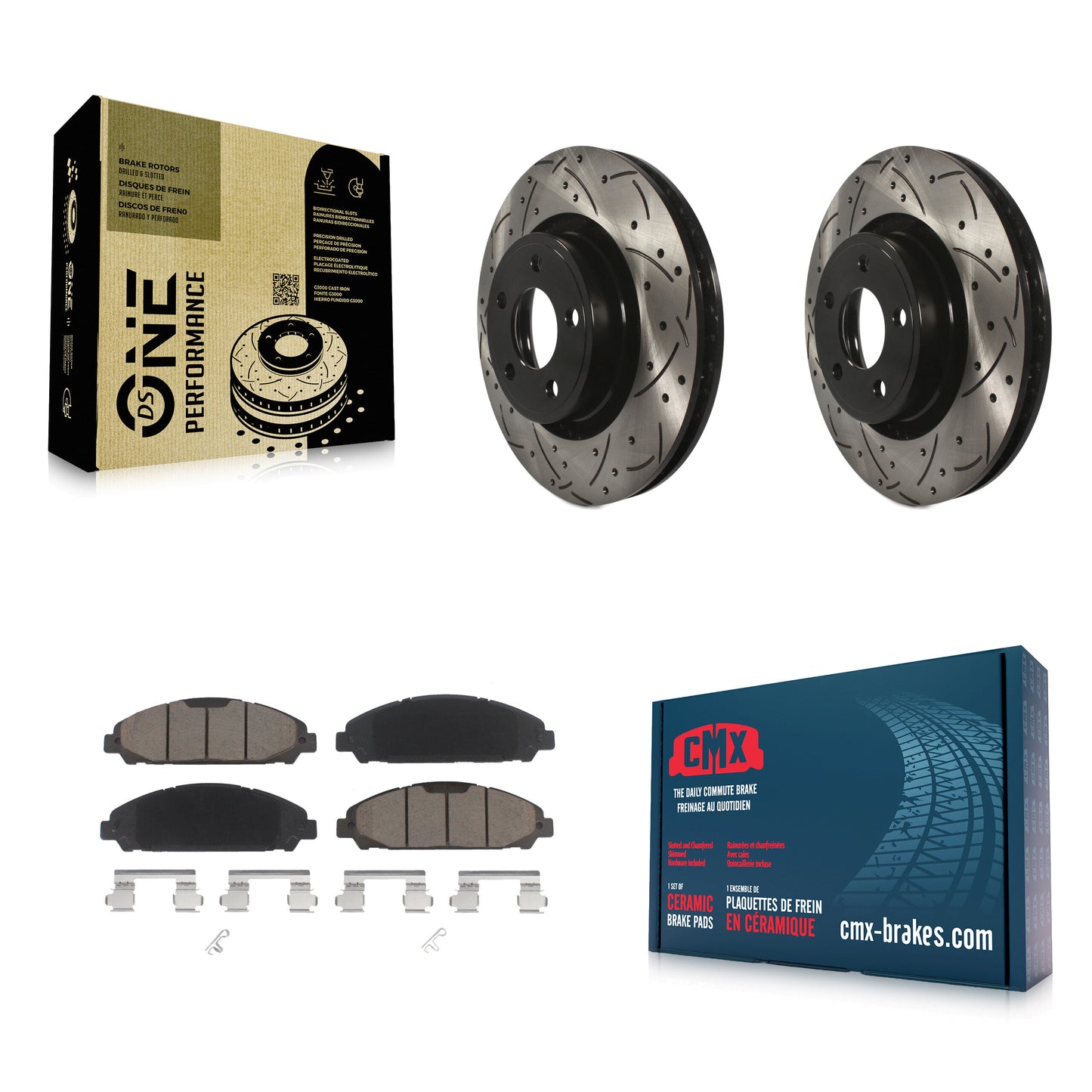 [Avant] Kit de disque (percé rainuré revêtu) et plaquette (céramique) de frein pour Ford Mustang KDC-100091