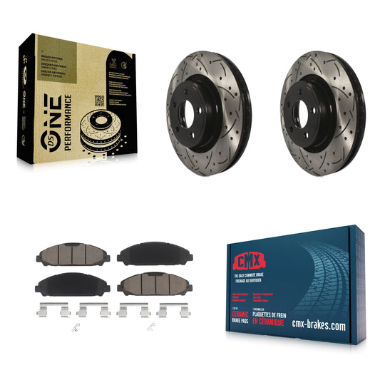 [Avant] Kit de disque (percé rainuré revêtu) et plaquette (céramique) de frein pour Ford Mustang KDC-100091