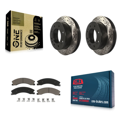 [Avant] Kit de disque (percé rainuré revêtu) et plaquette (céramique) de frein pour Chevrolet Silverado 2500 HD GMC Sierra 3500 Suburban KDC-100092