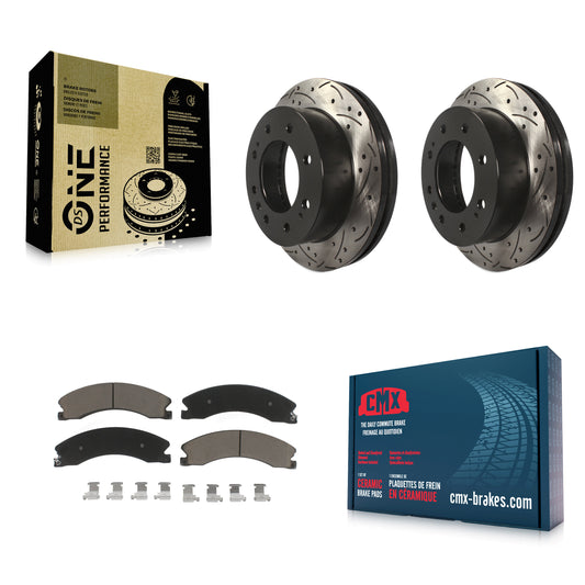 [Avant] Kit de disque (percé rainuré revêtu) et plaquette (céramique) de frein pour Chevrolet Silverado 2500 HD GMC Sierra 3500 Suburban KDC-100092