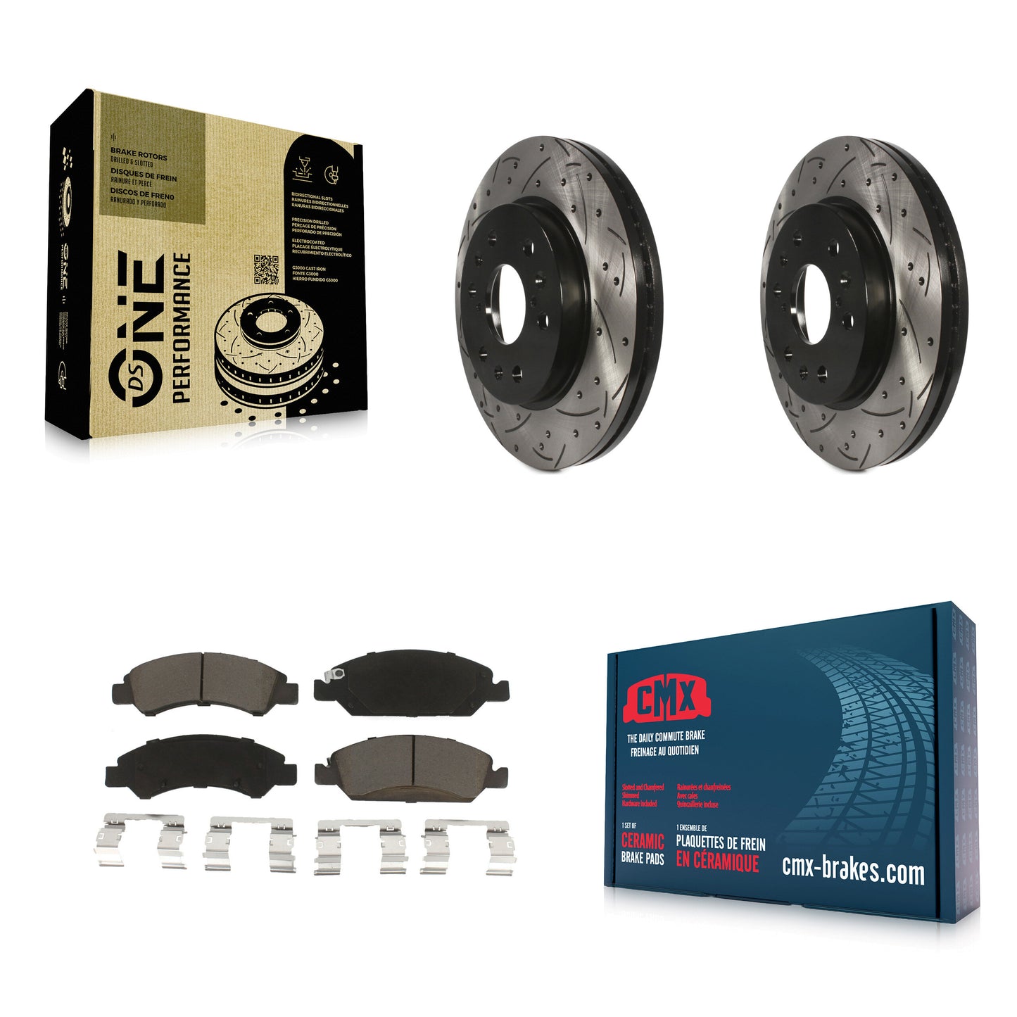 [Avant] Kit de disque (percé rainuré) et plaquette (céramique) de frein pour Chevrolet Silverado 1500 GMC Sierra Tahoe Cadillac Yukon Suburban Escalade XL Classic XTS Avalanche ESV Express LD EXT Savana KDC-100094