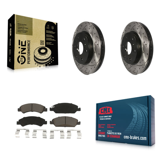 [Avant] Kit de disque (percé rainuré) et plaquette (céramique) de frein pour Chevrolet Silverado 1500 GMC Sierra Tahoe Cadillac Yukon Suburban Escalade XL Classic XTS Avalanche ESV Express LD EXT Savana KDC-100094