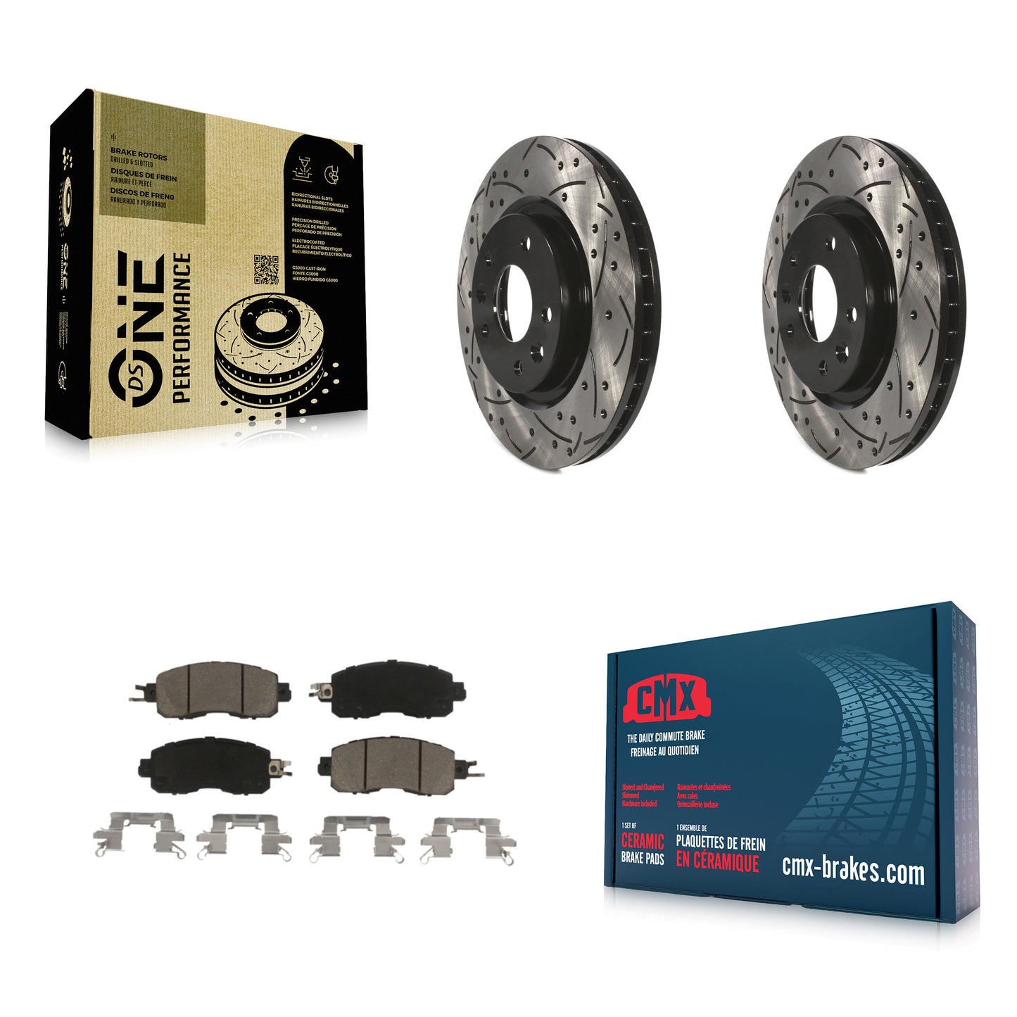 [Avant] Kit de disque (percé rainuré revêtu) et plaquette (céramique) de frein pour Nissan LEAF KDC-100095
