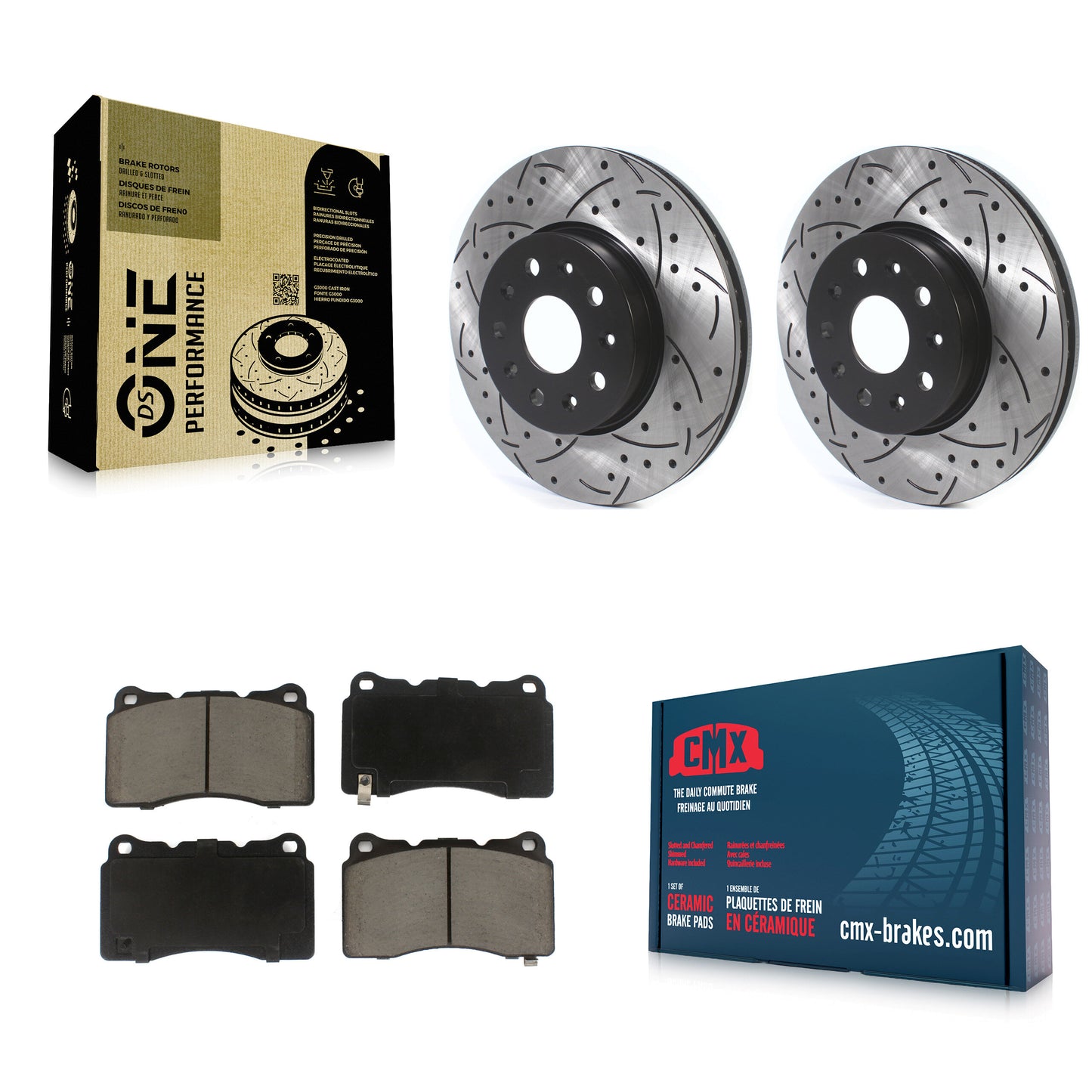 [Avant] Kit de disque (percé rainuré revêtu) et plaquette (céramique) de frein pour Chevrolet Camaro Cadillac CTS CT6 KDC-100099
