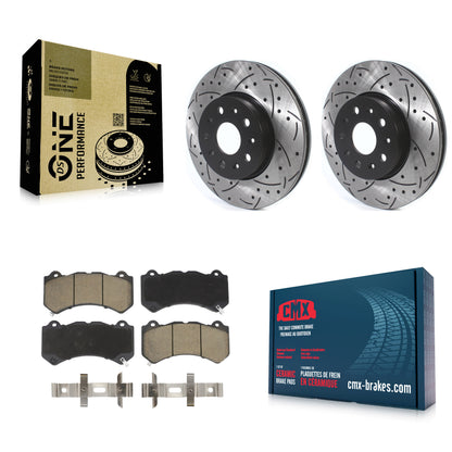 [Avant] Kit de disque (percé rainuré revêtu) et plaquette (céramique) de frein pour 2019-2020 Chevrolet Camaro LT LS avec 6 Piston Brembo Calipers KDC-100104