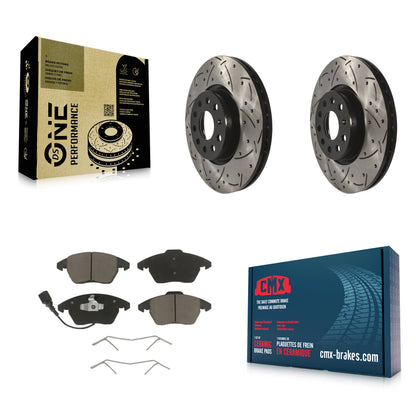 [Avant] Kit de disque (percé rainuré revêtu) et plaquette (céramique) de frein pour Volkswagen Jetta Beetle CC Passat GTI Eos Audi A3 TT Quattro Golf KDC-100109
