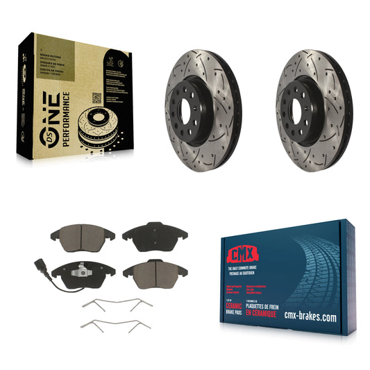 [Avant] Kit de disque (percé rainuré revêtu) et plaquette (céramique) de frein pour Volkswagen Jetta Beetle CC Passat GTI Eos Audi A3 TT Quattro Golf KDC-100109