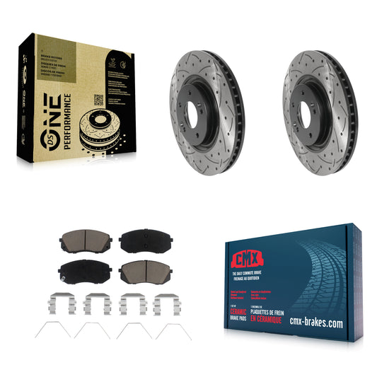 [Avant] Kit de disque (percé rainuré revêtu) et plaquette (céramique) de frein pour Hyundai Sonata Kia Optima KDC-100131