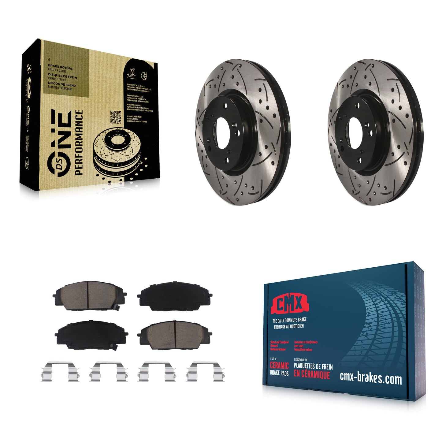 [Avant] Kit de disque (percé rainuré revêtu) et plaquette (céramique) de frein pour Honda Civic Acura RSX CSX KDC-100149