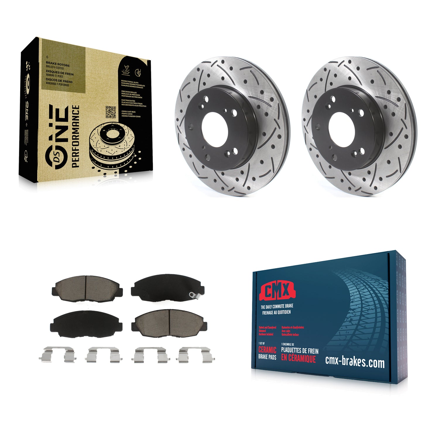 [Avant] Kit de disque (percé rainuré revêtu) et plaquette (céramique) de frein pour Honda Civic KDC-100152