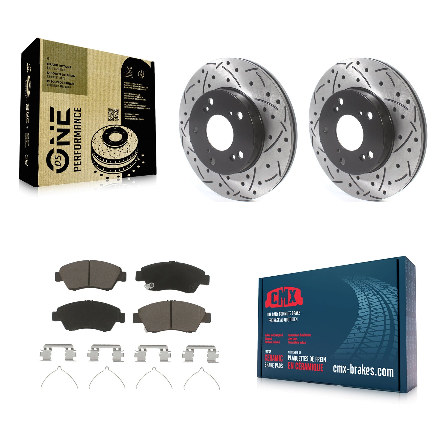 [Avant] Kit de disque (percé rainuré revêtu) et plaquette (céramique) de frein pour Honda Civic Acura RSX CR-Z KDC-100153