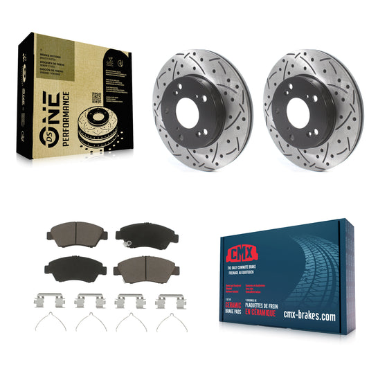 [Avant] Kit de disque (percé rainuré revêtu) et plaquette (céramique) de frein pour Honda Civic Acura RSX CR-Z KDC-100153