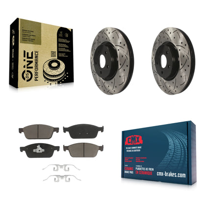 [Avant] Kit de disque (percé rainuré revêtu) et plaquette (céramique) de frein pour Ford Focus ST KDC-100159