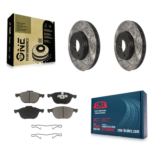 [Avant] Kit de disque (percé rainuré revêtu) et plaquette (céramique) de frein pour Ford Focus C-Max KDC-100160